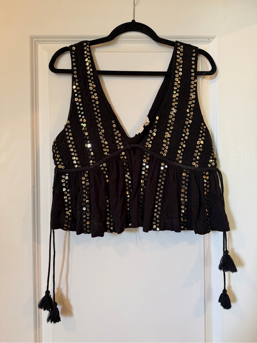 Urban Outfitters Black Sequin V-Neck Crop Top